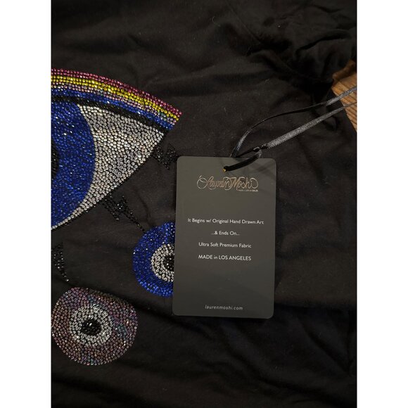 Lauren Moshi Crystal Rainbow Evil Eye T-Shirt Top Black Small New With Tag - Picture 7 of 8